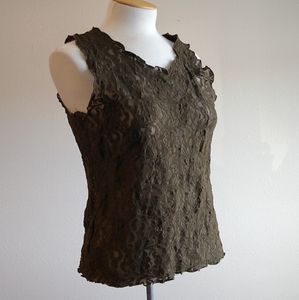 Y2K Rose pattern Lace top olive green fatigue euc